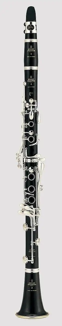 French Clarinet (Original Boehm with 17 keys and 6 rings). Developed c. 1843 by Hyacinthe Klosé and Louis Auguste Buffet.