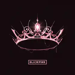 The group's logo in pink font under a shining pink crown against a stark black background.