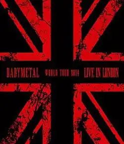 The Union Jack in a red color on a black background, with the words "BABYMETAL", "WORLD TOUR 2014", and "LIVE IN LONDON" written across the center.