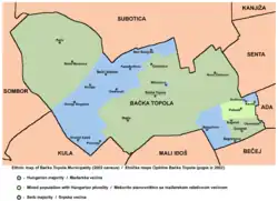 Map of the Bačka Topola municipality showing the location of Bajša