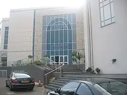 Entrance to the main mosque with a view of the glass entrance.