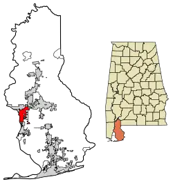 Location of Daphne in Baldwin County, Alabama.