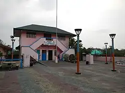 Municipal library, town plaza and police station