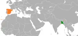 Map indicating locations of Bangladesh and Spain