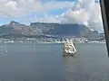 Europa sailing in front of Table Mountain, South Africa