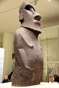Hoa Hakananai'a, an example of a moai; c. 1200 AD; flow lava; height: 242 cm; British Museum (London)[110]