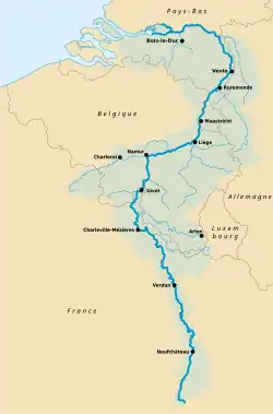 map showing the Meuse flowing from France to the Netherlands