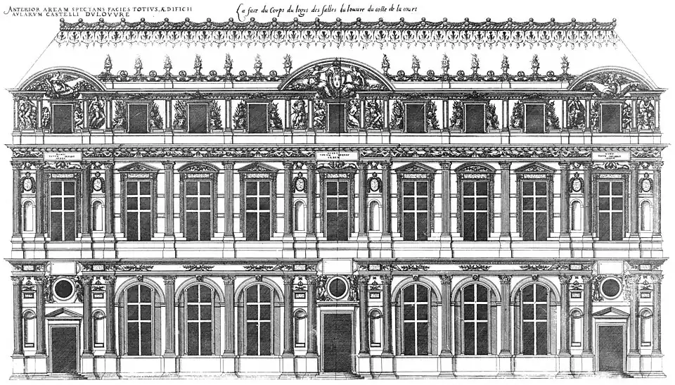 Court façade of the Lescot Wing, engraved by Jacques Androuet du Cerceau, 1576