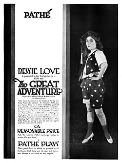 Black and white magazine advertisement featuring Bessie Love in a polka-dotted costume