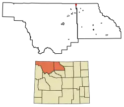 Location of Frannie in Big Horn County, Wyoming.