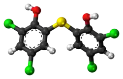 Ball-and-stick model of the bithionol molecule