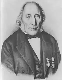 Björn Gunnlaugsson wearing the two orders he received for his survey work. Portrait by Sigurður málari.