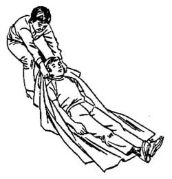 —A victim without a serious injury in the spine (in the back or the neck) can be pulled through the floor, which is easier on a blanket, carpet or another tissue located under most of the body., —Carrying on a base to victims with a suspected spinal injury would require to place them carefully, while keeping their head and back in the same position they were, on a higher or much thicker base (as a litter or mattress), for a better displacement.