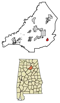 Location of Highland Lake in Blount County, Alabama.