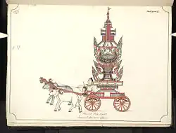 Image 4019th-century funeral cart and spire, which would form part of the procession from the home to the place of cremation (from Culture of Myanmar)