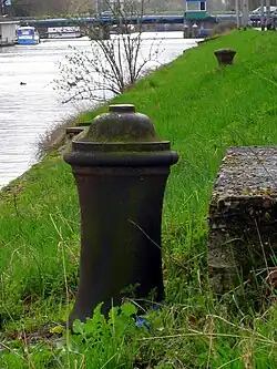Old cannon used as a mooring bollard on the Merwede-Canal, Utrecht, Netherlands
