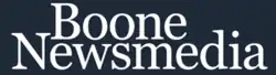 Simple white font reading "Boone Newsmedia" on a blue background