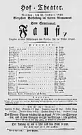 Programme for premiere of Goethe's Faust, 1829