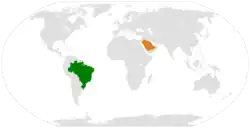Map indicating locations of Brazil and Saudi Arabia