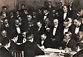 Signing of the Peace treaty with Ukraine (9 February 1918) by 1. Count Ottokar Czernin, 2. Richard von Kühlmann and 3. Vasil Radoslavov