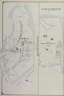 A 1916 diagram of Barren Island, showing the inlets on the island