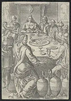 Print about the Wedding at Cana. Made at the end of the 16th century. Preserved in the Ghent University Library.[41]