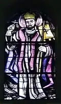 Saint Bruno of Würzburg in a stained glass window from the parish church of Liesing.