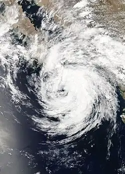 Satellite image of Tropical Storm Bud approaching the Baja California Peninsula on June&nbsp;14