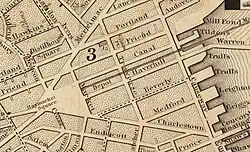 1844 map with the first use of the name "Haymarket Square"