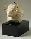 A bovine with eyes decorated with lapis lazuli. Fertile Crescent, Sumerian, 889-853 B.C.