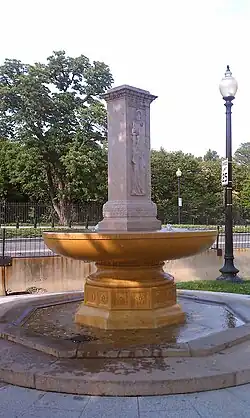 Fountain with a carved pillar in the center