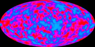 Variations in the temperature of the cosmic microwave background measured by the COBE satellite.