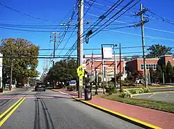 Center of Moonachie along CR 503 (Moonachie Road); the municipal building is in the background on the right