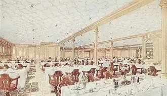 Ca. 1910 Illustration of Second-Class Dining Room on Titanic and Olympic