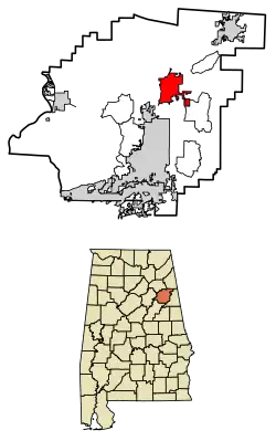 Location in Calhoun County and Alabama