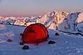 Camping on the summit of The Wedge. Avalanche Mountain in background.