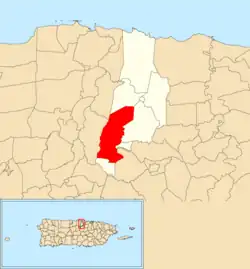 Location of Candelaria within the municipality of Vega Alta shown in red