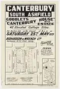 Canterbury South Ashfield, 1929, Richardson & Wrench, Alison St, Leith St, Leopold St, Forbes St, Goodlet St, lithograph F Cunningham and Co.
