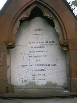 Detail of memorial to Caprington Cuninghames.