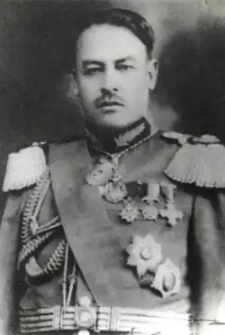 Portrait of Carlos Blanco Galindo in military and presidential regalia