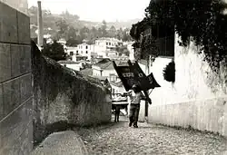 Bringing carts back, up the Monte hill in 1930.