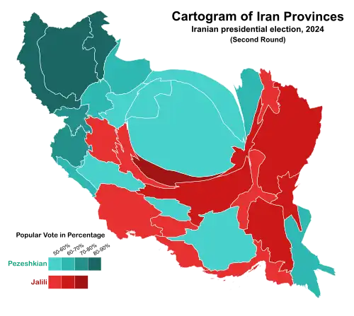 Second round results by province. The area of each province is proportional to the number of its voters.