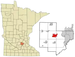 Location of the city of Waconia within Carver County, Minnesota