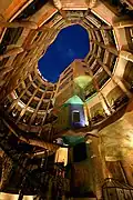 Casa Milà atrium at dusk, after restoration