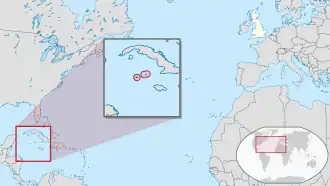 Location of Cayman Islands (circled in red)