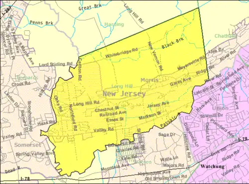 Census Bureau map of Long Hill Township, New Jersey