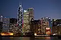 View of Hong Kong Financial District at night.