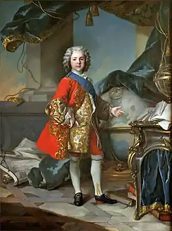 Louis Tocqué, c. 1738, Portrait de Louis de France, Dauphin fils de Louis XV, oil on canvas, 195 x 144&nbsp;cm (76.8 c 56.7 in), Palace of Versailles