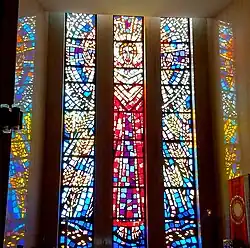 Chapel stained glass showing the Resurrection of Jesus, All Saints Cemetery Community Mausoleum, Des Plaines, Illinois