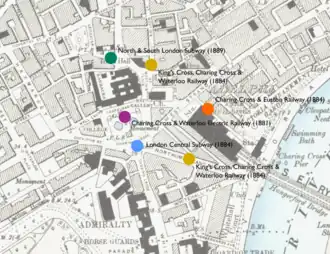 A map with coloured dots marking the proposed locations of stations